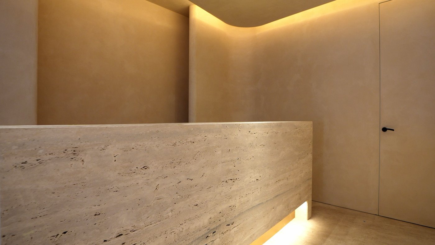 Luxury reception interior with warm architectural lighting